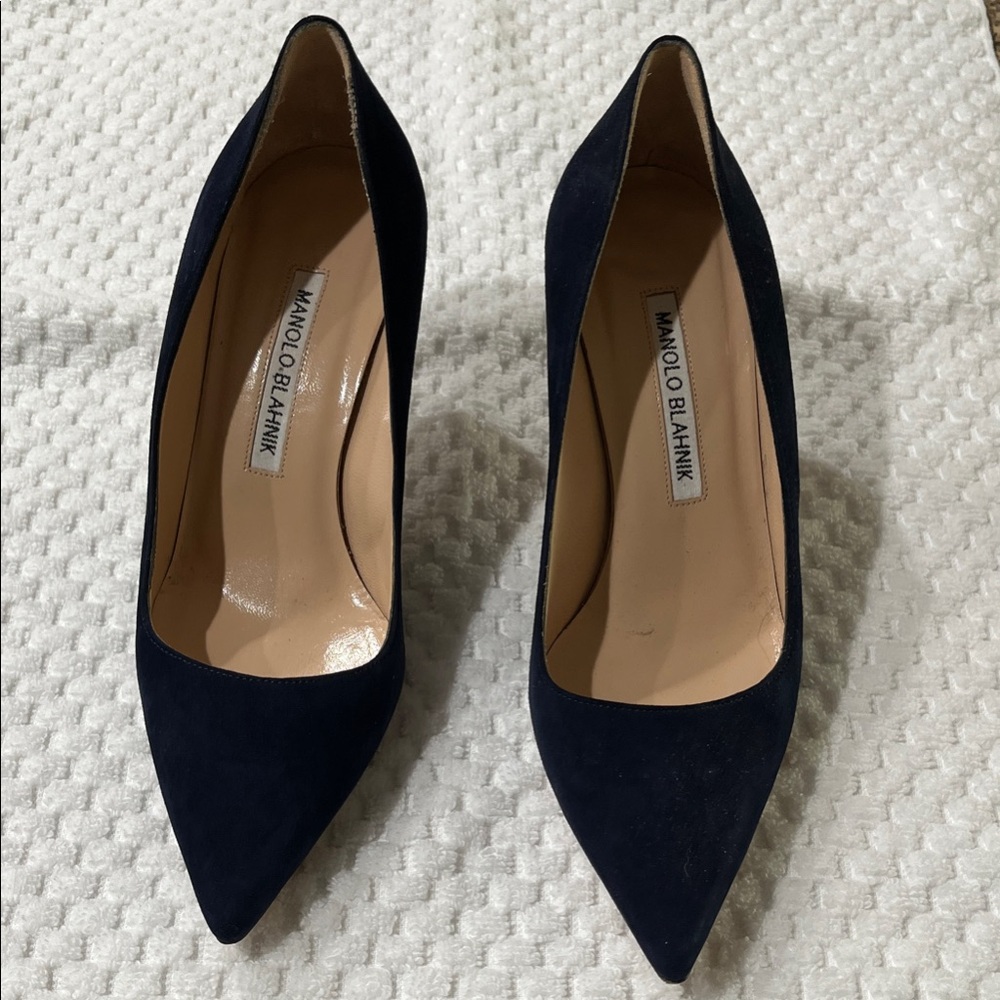 Manolo Blahnik Navy Suede Heels